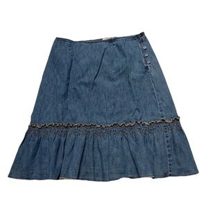 Faded Glory Y2K Ruffled Hem Boho Denim Skirt Mid / Low Rise Size Medium